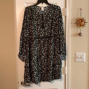 Dark Green Floral Babydoll Dress